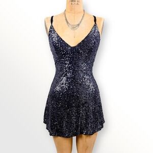 Y2K Free People XS Sequin Mini Dress Tie Back Crisscross Sparkle Party Going Out